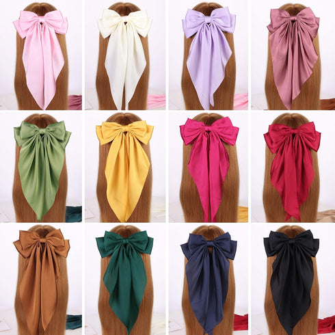 MRJ 4 Pcs Big Hair Ribbons, Silky Satin Hair Bows for Women, Large Hair Clips, Aesthetic Barrettes