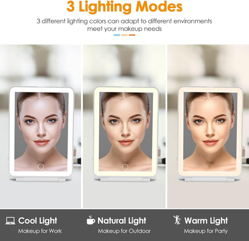 Rechargeable Travel Makeup Mirror 72 LED Lighted Makeup Mirror Travel Mirror Compact Slim LED Vanity Mirror with Lights Lighted Makeup Mirror with 3 Lighting Modes Dimmable Touch Screen (W1) by DenCert