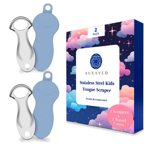 TONGUE SCRAPER FOR KIDS, Stainless Steel Cleaner, Dual Pack Convenience, Kid-Friendly Design, Blue