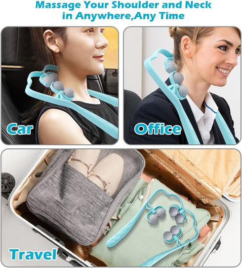 Abnaok Neck Massager, Upgrade Deep Tissue Roller for Pain Relief, Handheld Shiatsu Massage Tools with 6 Wheels