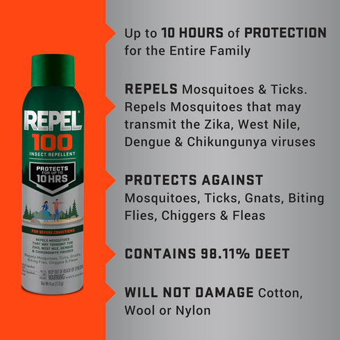 Repel 100 Insect Repellent for Severe Conditions, 98% DEET, 4-Ounces