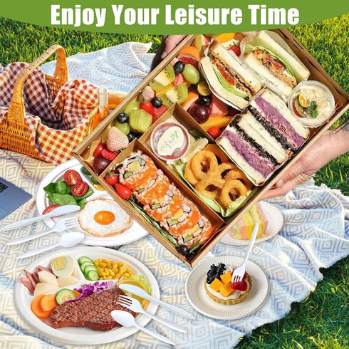 Set 91 Pcs,Set 10 3 20 20 20 Knives,1 Ouliget Disposable Dinnerware Picnic Party Supplies of Compartment Paper
