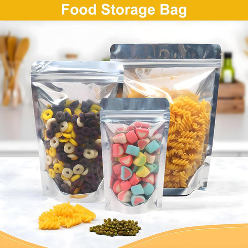 SumDirect Reusable Aluminium Foil Zipper Stand Up Food Pouches Bags for Food Storage, 3.5x5.9 Inches, 2.8oz, Pack of 50