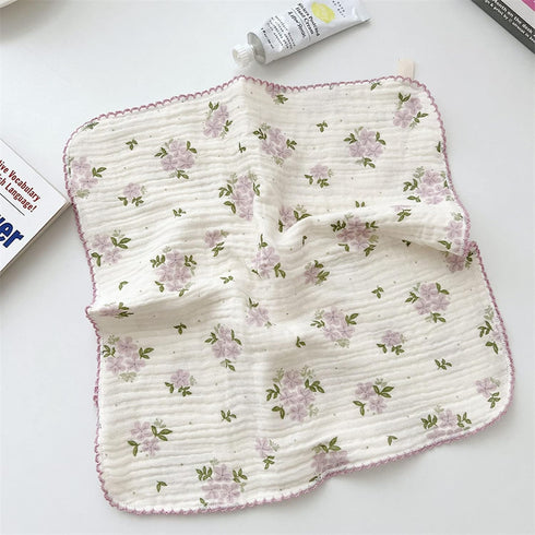 BuLuTu Cute Floral Cotton Muslin Cleaning Towels, Pack of 4, 11x11 Inches, 100% Cotton, Super Absorbent Cleaning Rags