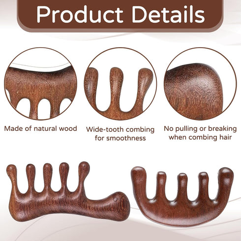 hinbkenla 2 Pcs Wooden Scalp Massager,Loc Comb,Loc Brush for Dreads,Massage Comb,Wooden Massage Comb,Natural Sandalwood