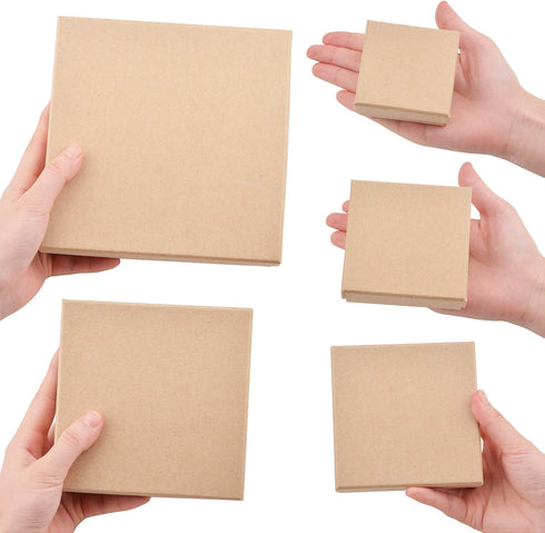 WANDIC Paper Mache Box - Set of 5 Square Mini Kraft Paper Boxes with Lids for Crafting & Storage Accessories