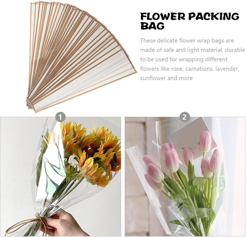 KAJNBN 50 Packaging Pcs Single Bloom Bouquet Wrap Sleeve Flower Bags for Fresh Roses and Carnations Party Wrapping