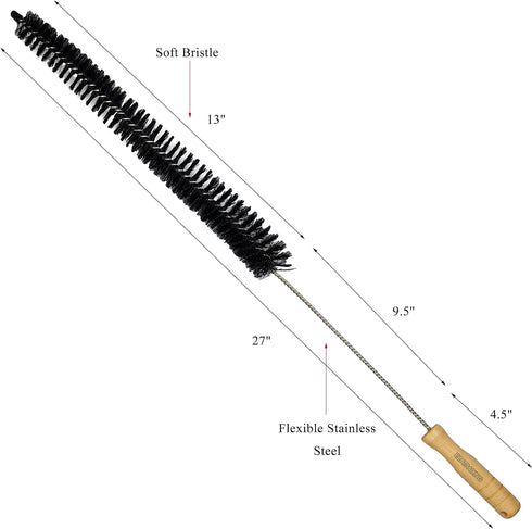 27 Inch Bristle and Flexible Stainless Steel Brush for Dryer Lint, Refrigerator Coils, and Drain Pipes