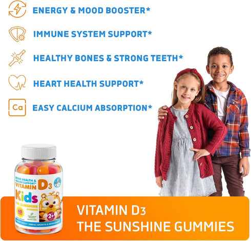 Vitamin D3 Gummies for Kids & Adults 2000 IU - High-Absorption Natural Vitamin D Kids Gummies Supplements 1000IU - Vegetarian Gelatin-Free Immune Support D3 Gummies for Adults & Children (60 Count)