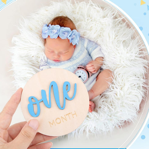HIYZI 7 3D 1-12 PCS Baby Monthly Milestone Wooden Signs Girl Baby Months Announcement Card Sign Wood Markers Disc Block