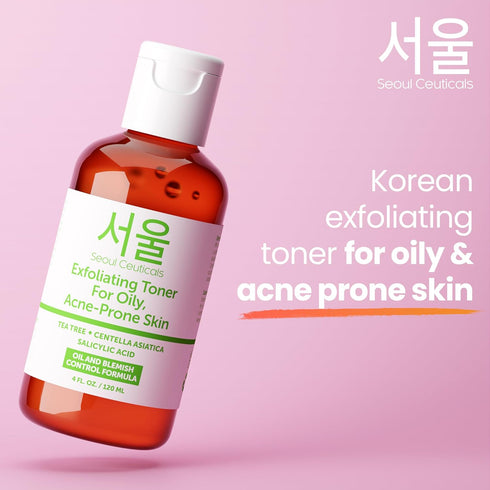 SeoulCeuticals Korean Toner for Oily Acne Prone Skin, Tea Tree Facial Toner with Centella Asiatica, 4 FL OZ