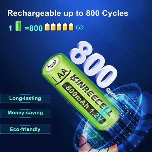 Rechargeable AA Batteries, Ni-MH Double A Solar Batteries High Capacity 1.2V Pre-Charged for Outdoor Solar Lights, String Lights,Pathway Lights(AA-800mAh-12pack)