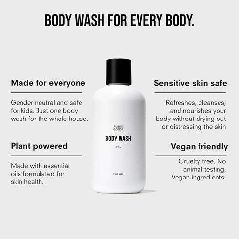 Public Goods Body Wash for Men and Women, 12 Fl Oz Bottle, Natural Soap for Bath & Shower