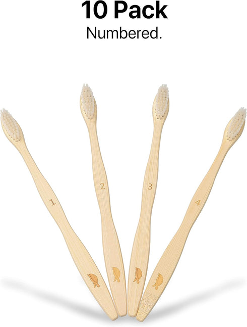 Soft Bamboo Toothbrushes with Plant-Based Bristles, Individually Sealed, Sea Turtle (10 Pack)