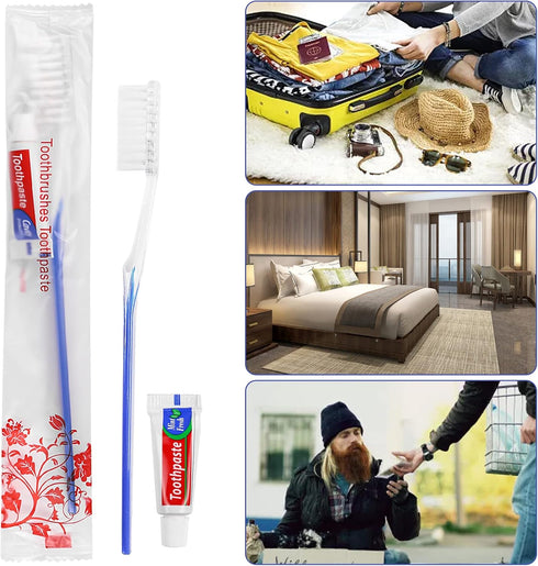 Travel Toothbrushes Kit, 50Pcs Disposable Toothbrush Set with Toothpaste for Nursing Home & Hotel (Individually Wrapped)