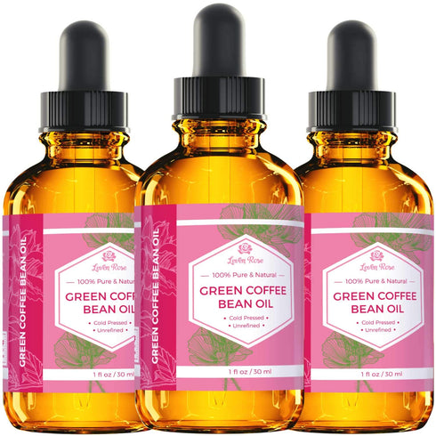 Leven Rose 100% Natural Pure Cold Pressed Green Coffee Bean Oil, 1 oz Bottle for Eyes, Face, Skin, Hair