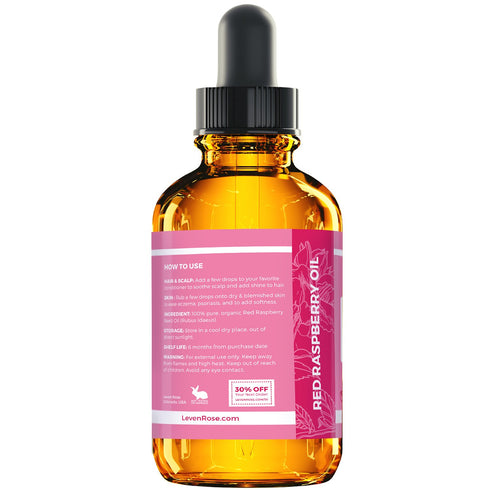 Leven Rose Red Raspberry Seed Oil Organic 1 oz - 100% Natural with Anti-Oxidants, Vitamin E, and Vitamin A - Anti Aging Raspberry Oil for Face, Hands, Scars, and Breakouts