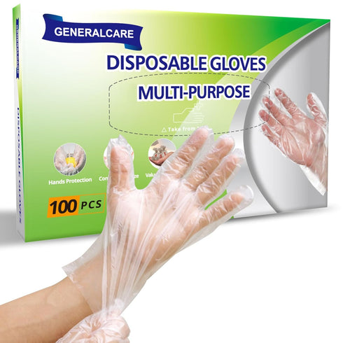 100 Pcs Disposable Plastic Gloves - Food Handling Service Gloves for Cooking, Kitchen Cleaning, and Food Prep
