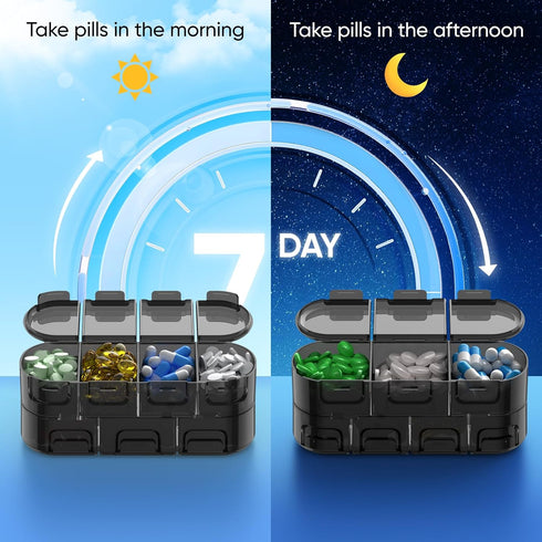 Wangculiao 2/3/4 (2PC Weekly Pill Organizer Travel, Times a Day, Double-Sided Opening Design, Portable Pill Box