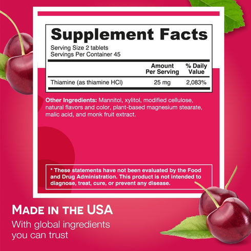 EZ Melts Dissolvable Vitamin B1 25 mg - Sugar-Free - 45-Day Supply