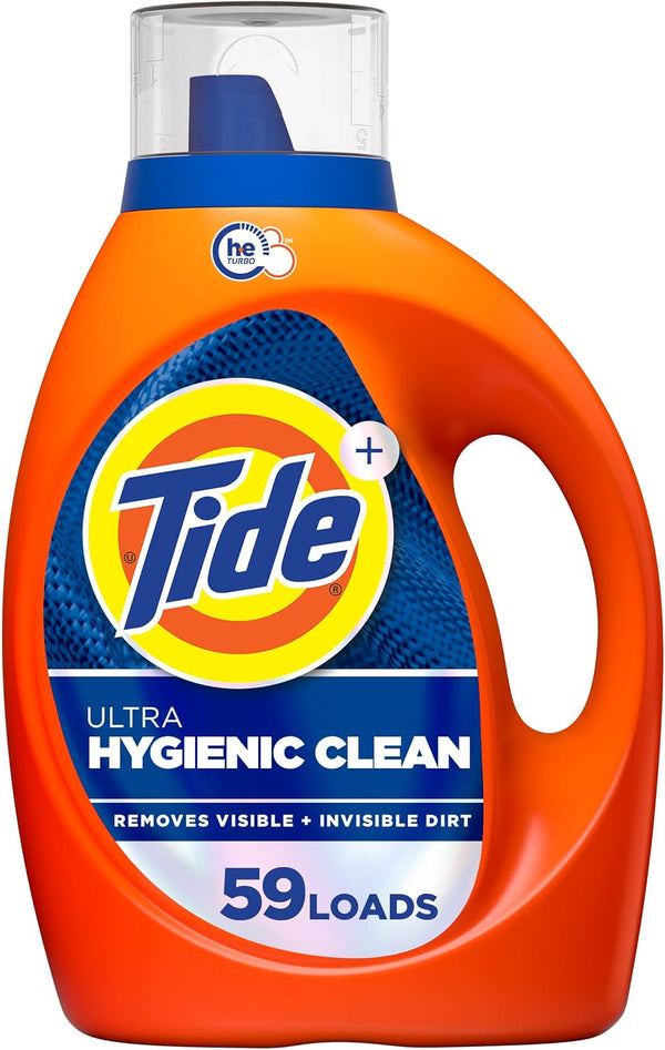 Tide Hygienic Clean Heavy 10X Duty Laundry Detergent Liquid Soap, Original Scent, HE Compatible, 59 Loads