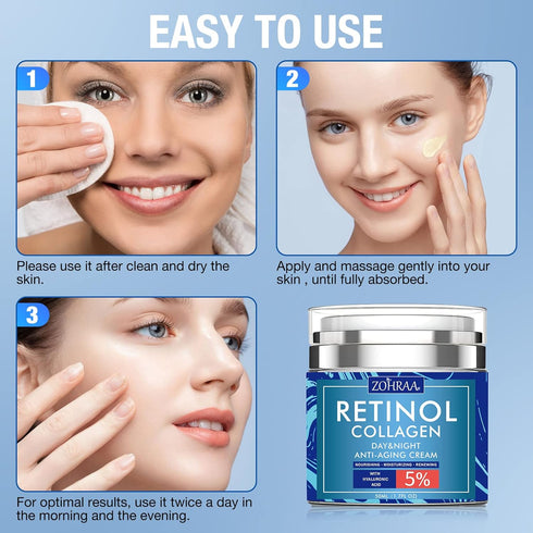 Retinol Cream for Face - Anti-Wrinkle Moisturizer with Collagen, Hyaluronic Acid, Vitamin C+E for Men Women