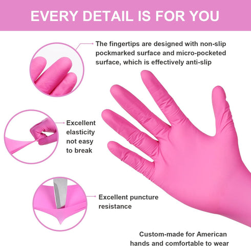 FINITEX Pink Nitrile Disposable Gloves - 3.5mil, 100PCS Powder Free Latex Free Cleaning Medical Exam Food Gloves