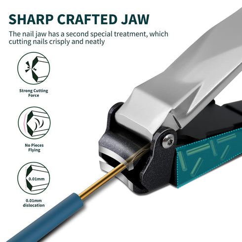 Nail Clippers with Catcher, No Splash Fingernail Toenail Clippers with Sharp Curved Blade and Glass Nail File