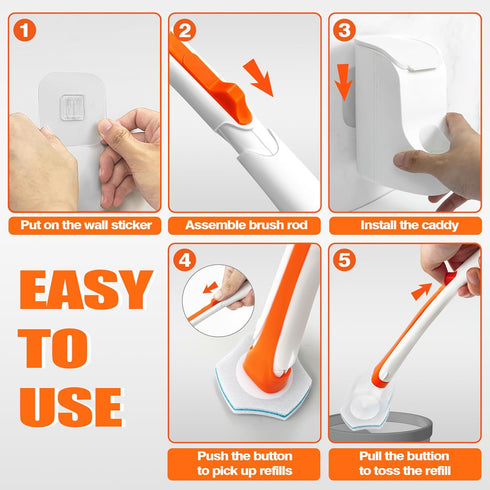JEHONN Disposable Toilet Bowl Cleaner Wand with 40 Cleaner Refills, Wall Mounted Long Handle Bathroom Scrub Brush Set