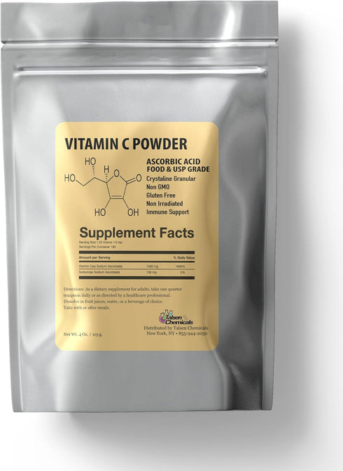 Pure Vitamin C Powder Organic (4 Oz / 113 g) Ascorbic Acid Powder Powerful Antioxidant for Skin DIY Skin Care