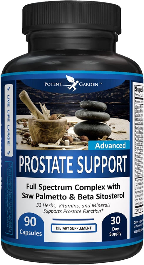 Potent Garden Prostate Support, 33 Herbs Including Beta Sitosterol, Pygeum, Saw Palmetto for Men, 90 Caps