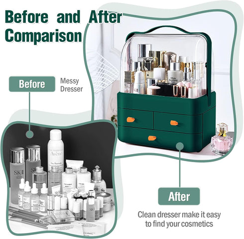 Large Capacity Makeup Organizer with Lid - Preppy Skincare Organizer, Cosmetic Storage Box & Display Cases (Green)