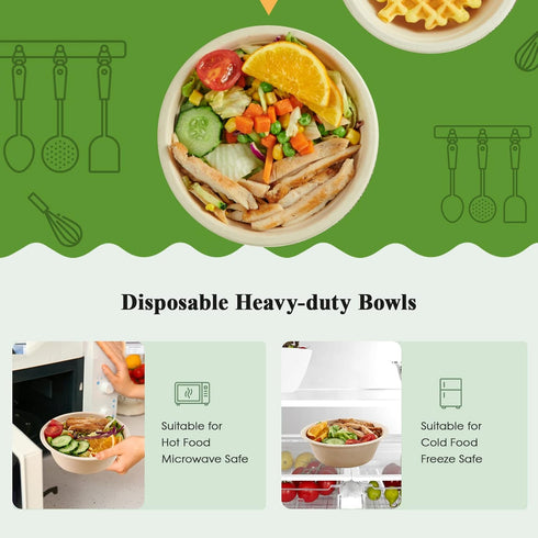 ECOLipak 12 oz Paper Bowls, 150-Pack Heavy-duty Compostable Disposable Soup Bowls for Hot and Cold Food