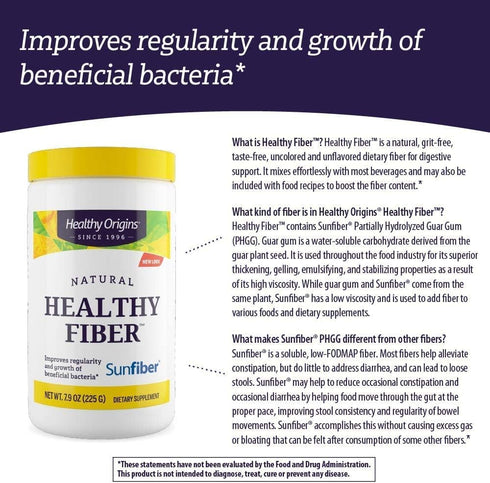 Healthy Origins Healthy Fiber, 225 g, Clear Mixing (Sunfiber) - Fiber Powder Dietary Supplement for Gut Health