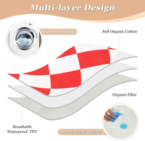 miaozhen 52" 34" Buffalo Plaid Red White Extra Large Resuable Baby Bed Pad Soft Absorbent Potty Training Pads Changing