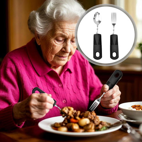 Gyinere Utensils,1 Spoon,1pcs Bendable Adaptive Pcs Fork(Black),for Elderly, Disabled People, ParkinsonS, Arthritis
