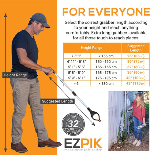 EZPIK 32" Reacher Grabber Pickup Tool for Seniors - Long Hand Grabber Tool for Trash Pickup, 2-Pack