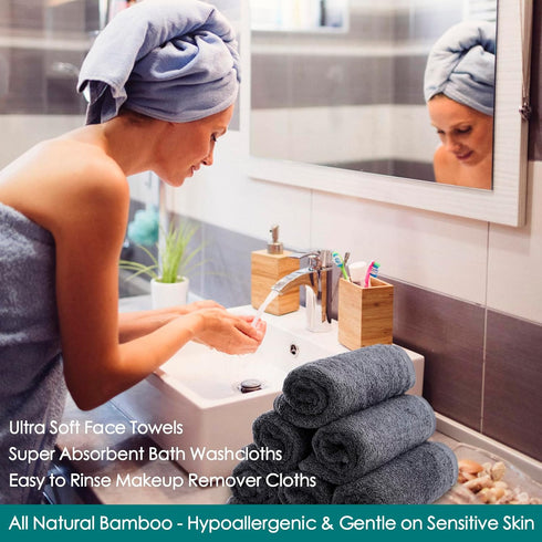 Wash Cloths 6 Pack - Super Soft Face Towel for Sensitive Skin, Reusable Makeup Remover Cloth, Dark Grey