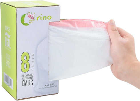 Ultra Strong 8 Gallon Garbage Bags, Unscented White Drawstring Trash Can Liners, 60 Count