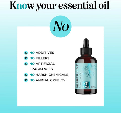 Peppermint Essential Oil for Diffuser Aromatherapy, 100% Pure Oil for Hair, Skin, Nails, and Topical Uses, 4oz