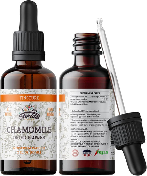 Organic Chamomile Tincture, Chamomile Extract (Matricaria Recutita) Flowers