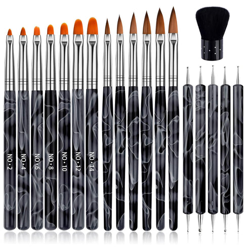 TOROKOM 19Pcs Acrylic Nail Brush Set, Nail Brushes for Nail Art Pen, Gel Nail Polish Brush, Nail Design Brush