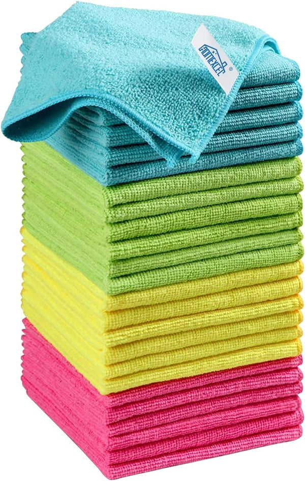 HOMEXCEL Microfiber Cleaning Cloth - 24Pack Cleaning Rag, 11.5"X11.5" Assorted Colors (Green/Blue/Yellow/Pink)