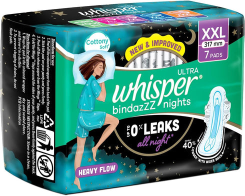 WHISPER 7 Ultra Overnight Sanitary Pads - Pieces (XL Plus)