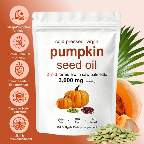 KITABIO 3000mg 180 SoftgelsN-1 Pumpkin Seed Oil, Pumpkin Seed Oil Capsules with Saw Palmetto | Cold Pressed | for Hair
