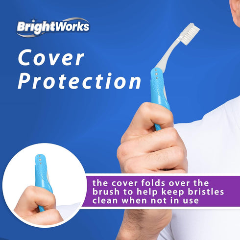 Folding Travel Toothbrush with Built-in Cover (6 Total, 3 Sets of 2), Soft Bristles, Tongue Cleaner for Travel,