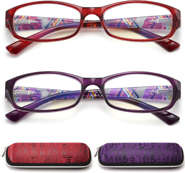 Reading Glasses 3.0 Blue Light Blocking for Women - Ladies Rectangular Frame Computer Readers with Spring Hinge (2-Pack)