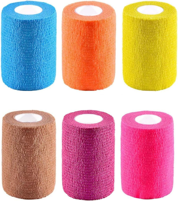 6 Pack Self-Adhesive Elastic Bandage Wrap 3” x 5 Yards Stretch Tape for First Aid, Sports, Wrist, Ankle (6 Colors)