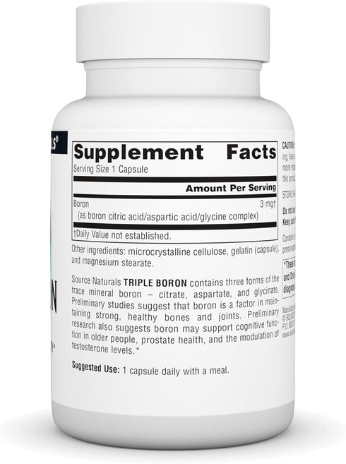 Source Naturals Triple Boron, 3mg, 100 Capsules for Optimal Bioavailability*