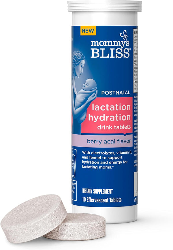 Mommy's Bliss Lactation Hydration Drink Tablets, Berry Acai Flavor, Electrolytes + B Vitamins, 10 Tablets